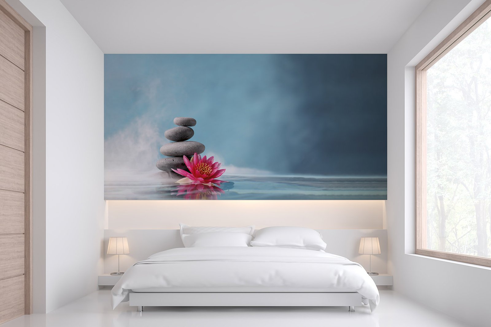 Dormitorio con mural decorativo PlateART de gran formato