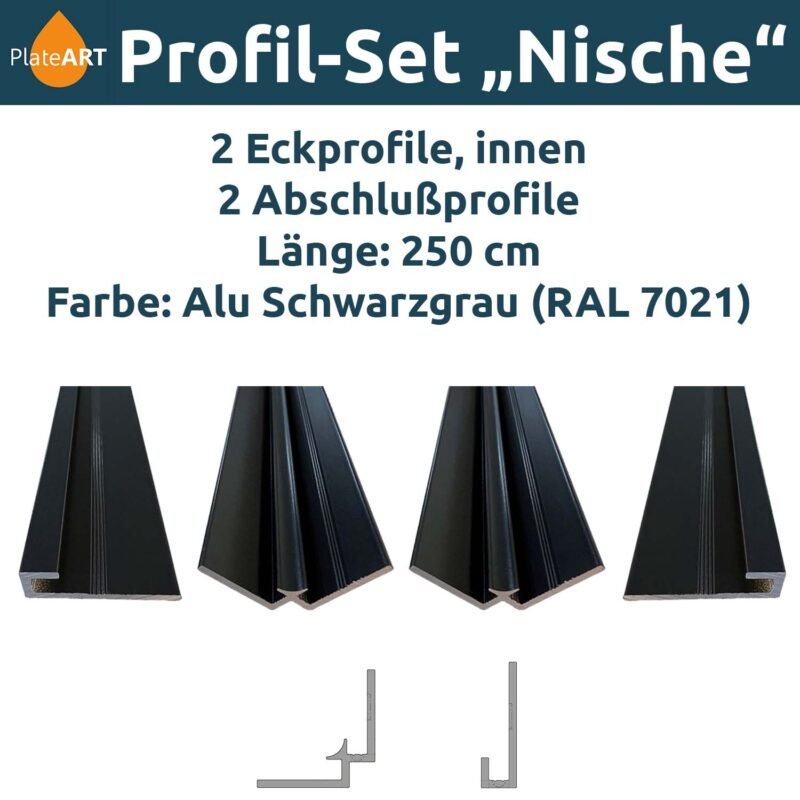 PlateART Set de perfiles de aluminio «Nicho», gris negro